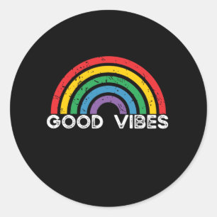 Sticker Rond Good Vibes - Rainbow LGBTQ Positif