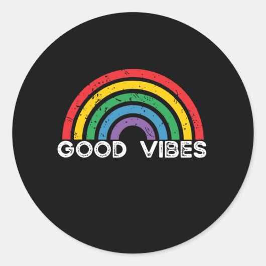Sticker Rond Good Vibes - Rainbow LGBTQ Positif (Devant)