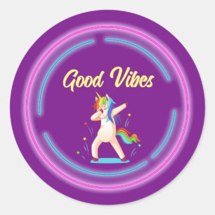 Sticker Rond Good Vibes Unicorn