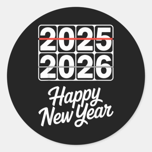 Sticker Rond Goodbye 2025 Hello 2026 Clock Happy New Year Party (Devant)