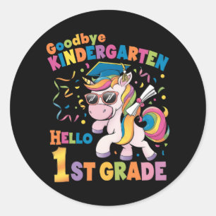 Sticker Rond Goodbye Kindergarten Hello 1st Grade Unicorn