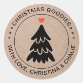 Sticker Rond Goodies de Noël rustique Coeur Personnalisé (Devant)