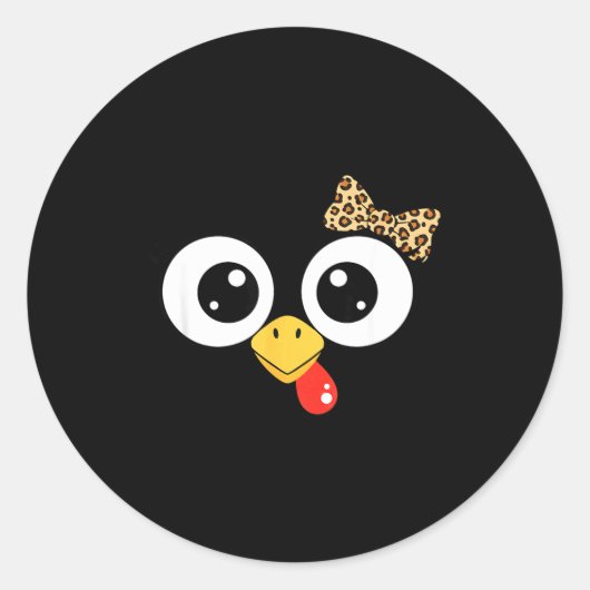 Sticker Rond Googly-eyed Turkey With Leopard Bow, Funny Cartoon (Devant)