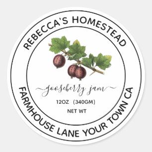 Sticker Rond Gooseberry Jam Vintage Illustration canning Jar