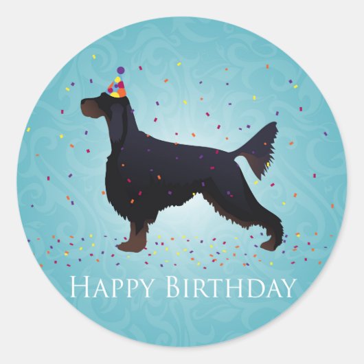 Sticker Rond Gordon Setter Joyeux design d'anniversaire (Devant)