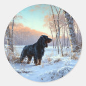 Sticker Rond Gordon Setter Laisse Il Neige Noël (Devant)