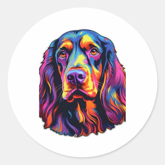 Sticker Rond Gordon Setter Neon Design (Devant)