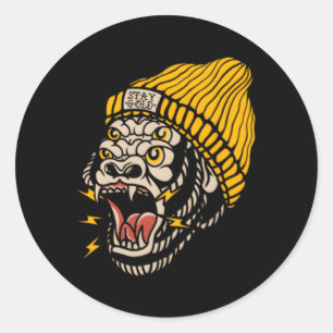 Sticker Rond Gorilla American traditionnel tatouage encré Vieux