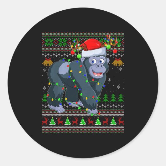 Sticker Rond Gorilla Ugly Christmas Sweaters Holiday Santa Cute (Devant)