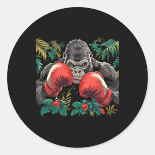 Sticker Rond Gorille de boxe avec gants de boxe Kickboxing Drôl
