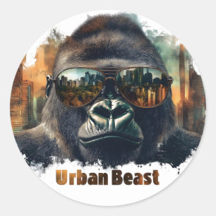 Sticker Rond Gorille de la Bête Urbaine avec lunettes de soleil