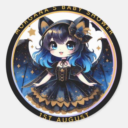 Sticker Rond Goth Baby Girl Douche Bat Vampire Merci (Devant)