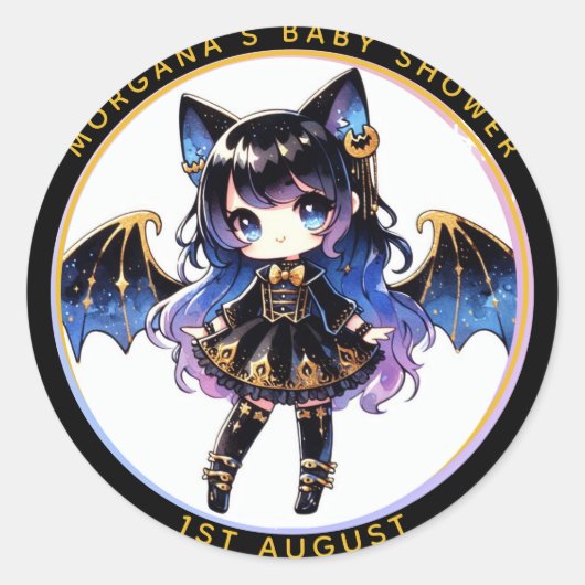 Sticker Rond Goth Baby Girl Douche Bat Vampire Merci (Devant)