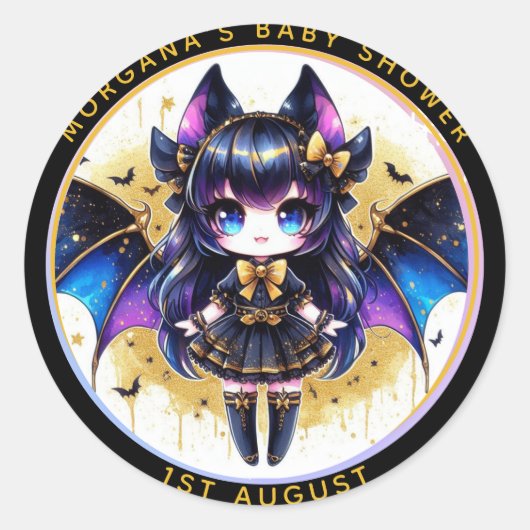 Sticker Rond Goth Baby Girl Douche Bat Vampire Merci (Devant)