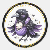 Sticker Rond Goth Bébé garçon ou fille Douche Crow Merci (Devant)