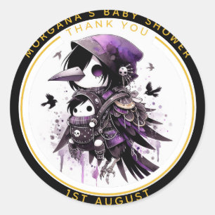 Sticker Rond Goth Bébé garçon ou fille Douche Crow Merci