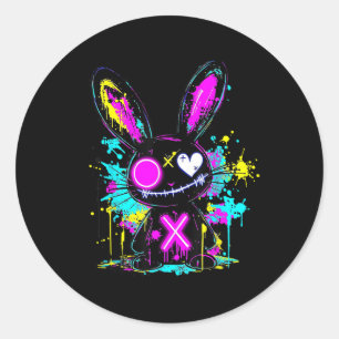 Sticker Rond Goth Bunny Kawaii Rabbit mignonne tenue gothique E