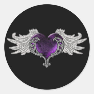 Sticker Rond Goth Coeur pourpre avec Ange Ailes