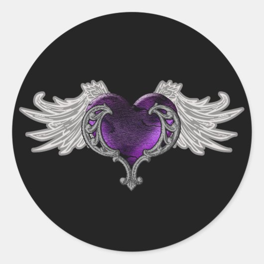 Sticker Rond Goth Coeur pourpre avec Ange Ailes (Devant)