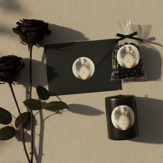 Sticker Rond Goth Couple Zombie Mariage d'Halloween