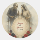 Sticker Rond Goth Couple Zombie Mariage d'Halloween (Devant)