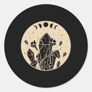 Sticker Rond Goth Moon Phases Cristaux Célestes Et Fleurs