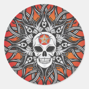 Sticker Rond Goth Skull - Orange