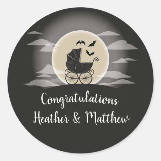 Sticker Rond Gothic Baby Shower Halloween (Devant)