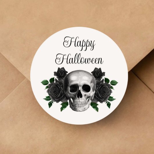 Sticker Rond Gothic Black Floral Skull Halloween