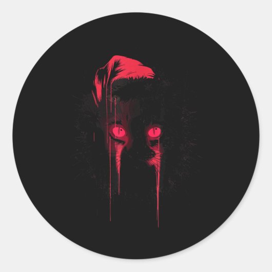 Sticker Rond Gothic Christmas Nge Horror Cat Santa Hat Witchy X (Devant)
