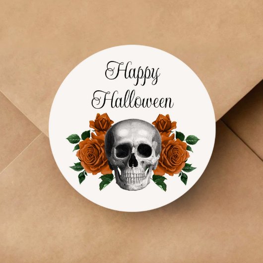 Sticker Rond Gothic Floral Skull Halloween