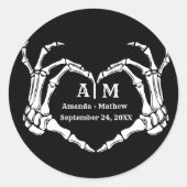 Sticker Rond Gothic Halloween Skull Hand Heart Black Wedding (Devant)