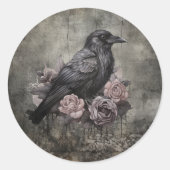 Sticker Rond Gothic Raven Dark Academia Floral (Devant)