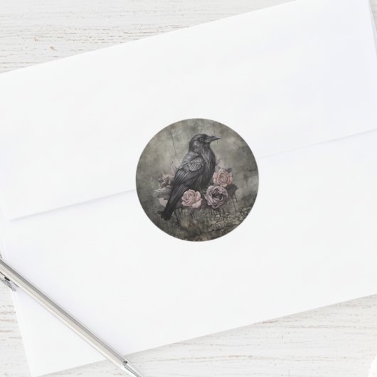 Sticker Rond Gothic Raven Dark Academia Floral