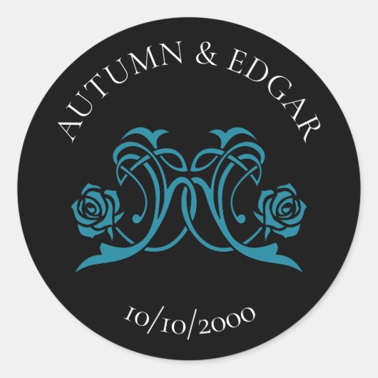 Sticker Rond Gothic Rose Teal Black Wedding (Devant)