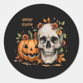 Sticker Rond Gothic Spooky Skull and Pumpkin  (Devant)