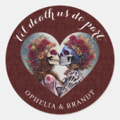 Sticker Rond Gothique Damask Skeleton Kiss Mariage (Devant)