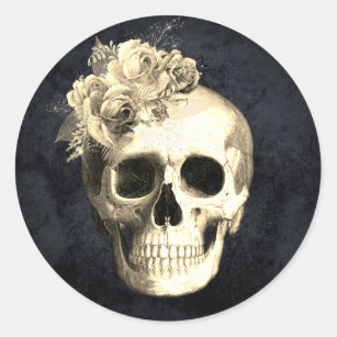 Sticker Rond Gothique Glam Crâne floral