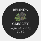 Sticker Rond Gothique Halloween Rose noir Mariage (Devant)