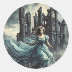 Sticker Rond Gothique Romance Livre Couverture Château Éffrayan