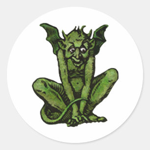 Sticker Rond Gothique Vert Gobelin Imaginaire Démon Créature