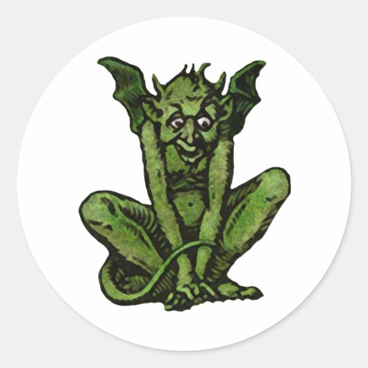 Sticker Rond Gothique Vert Gobelin Imaginaire Démon Créature (Devant)