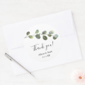 Sticker Rond Gouache de feuillage d'eucalyptus moderne simple (Enveloppe)