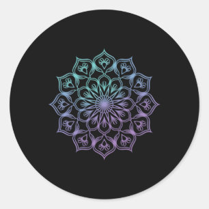 Sticker Rond Gouache Mandala Géométrie Sacrée Fractale Art _1
