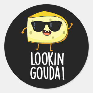 Sticker Rond Gouda Funny Cheese Pun Dark BG
