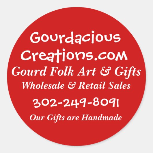 Sticker Rond Gourdacious, Creations.com, Gourd Folk Art & Gi... (Devant)