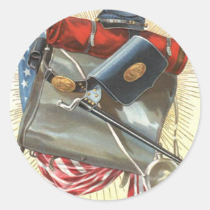 Sticker Rond Gourde à baïonnette drapeau américain de la guerre