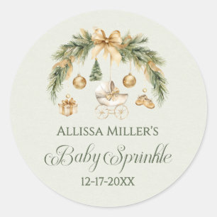 Sticker Rond Goutte de Bébé Hivernale Aquarelle de Verdure Noël