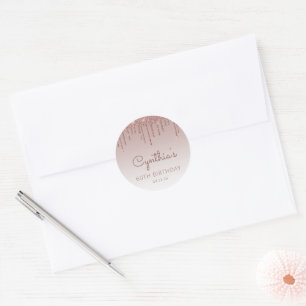 Sticker Rond Goutte de paillettes en or rose pour 60e anniversa