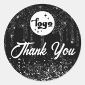 Sticker Rond gouttes de parties scintillant noire merci (Devant)